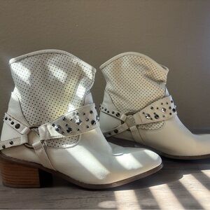White Studded Ankle Boots